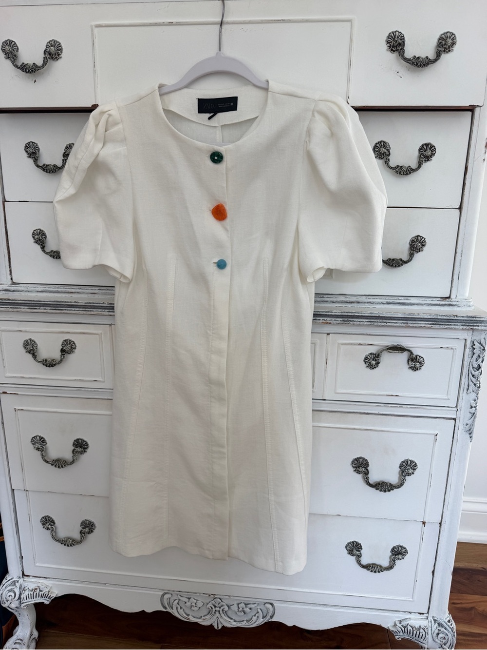Zara Cream Mini Dress with Colorful Buttons